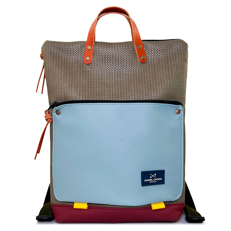 Mochila Book Holder Impermeable con bolsillo extra Daniel Chong - Gris con bolsillo azul cielo