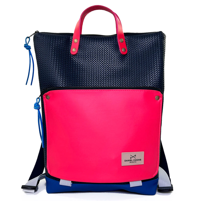 Mochila Book Holder Impermeable con bolsillo extra Daniel Chong - Azul oscuro con bolsillo fucsia