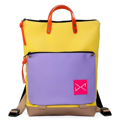 Mochila Book Holder Impermeable con bolsillo extra Daniel Chong - Amarillo con bolsillo lila