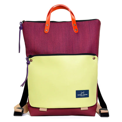 Mochila Book Holder Impermeable con bolsillo extra Daniel Chong - Color vino con bolsillo amarillo