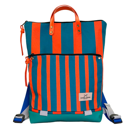 Mochila Book Holder Impermeable con bolsillo extra Daniel Chong - Graphic Edition Rayas Spa/Naranja