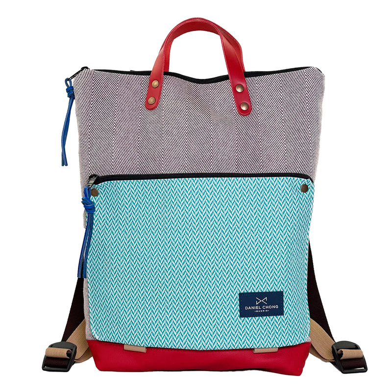 Mochila Book Holder Loneta con bolsillo extra Daniel Chong - Espiga con bolsillo espiga turquesa