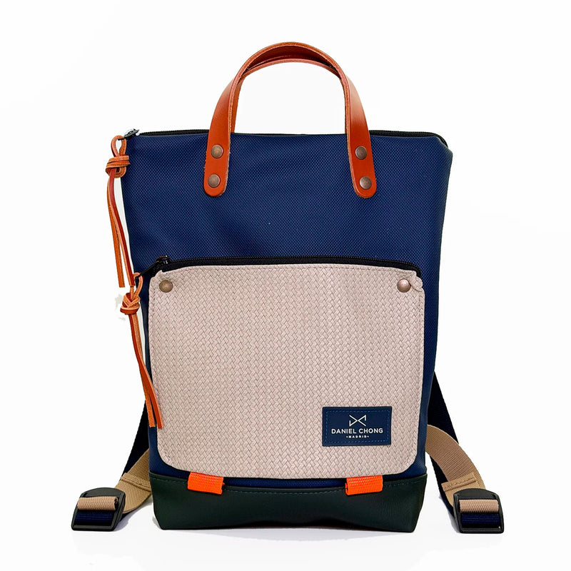 Mochila Mini Book Holder Impermeable con bolsillo extra Daniel Chong - Azul con bolsillo gris