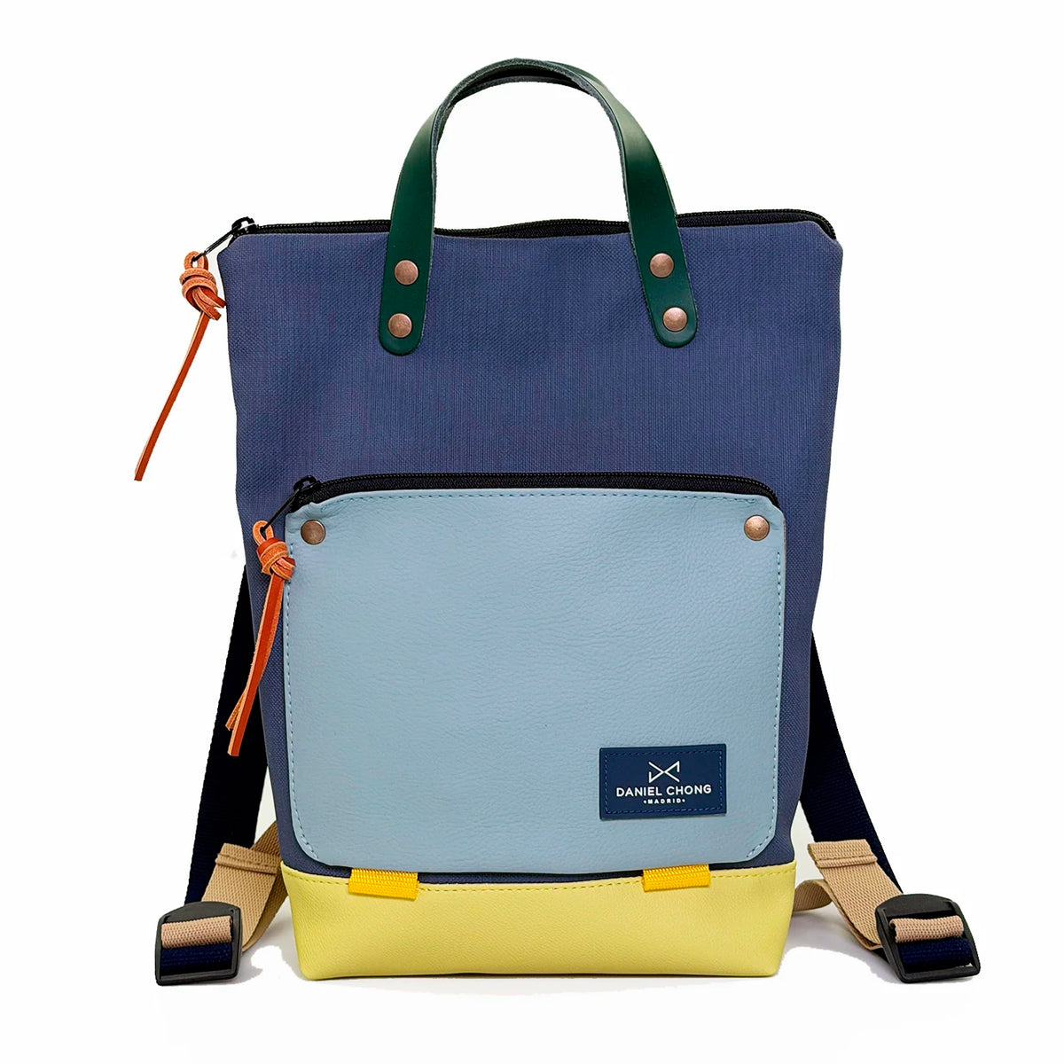 Mochila Mini Book Holder Impermeable con bolsillo extra Daniel Chong - Azul con bolsillo azul cielo