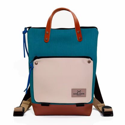 Mochila Mini Book Holder Impermeable con bolsillo extra Daniel Chong - Turquesa con bolsillo beige