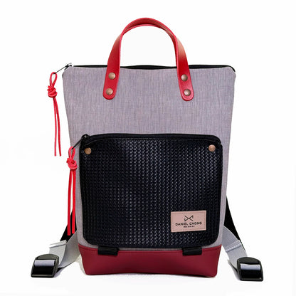 Mochila Mini Book Holder Impermeable con bolsillo extra Daniel Chong - Gris con bolsillo negro