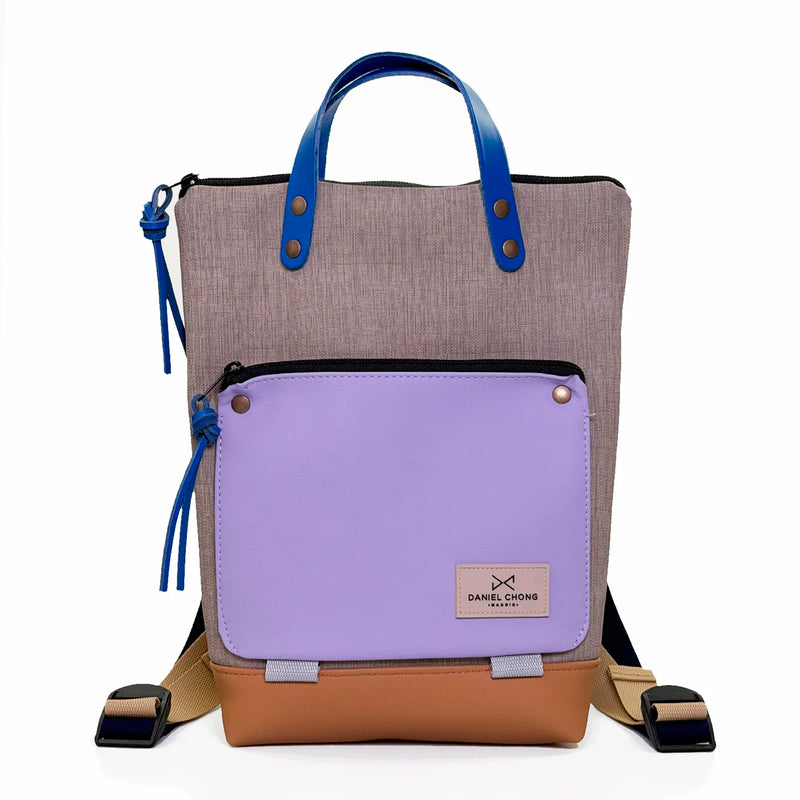 Mochila Mini Book Holder Impermeable con bolsillo extra Daniel Chong - Gris con bolsillo lila