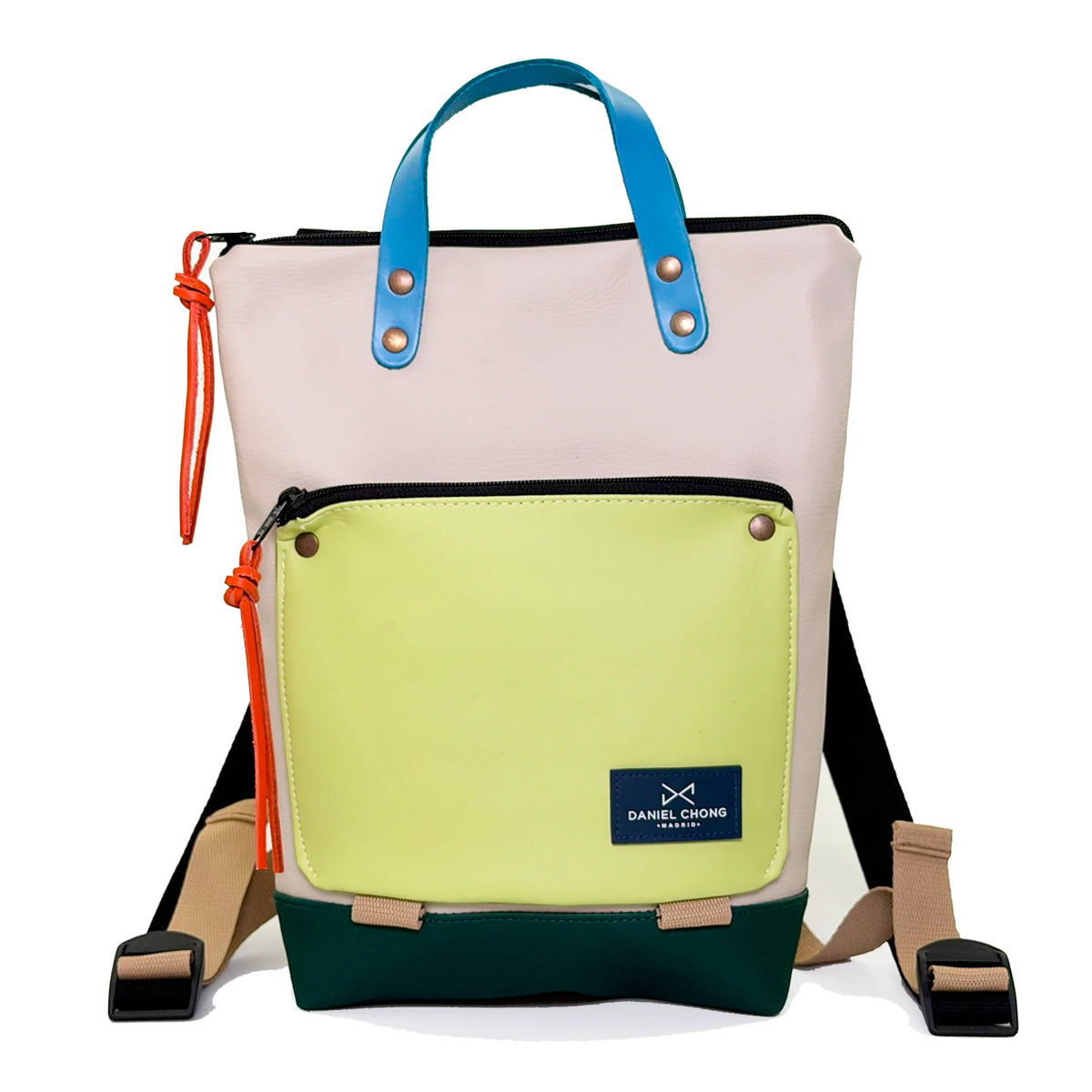 Mochila Mini Book Holder Impermeable con bolsillo extra Daniel Chong - Beige con bolsillo amarillo