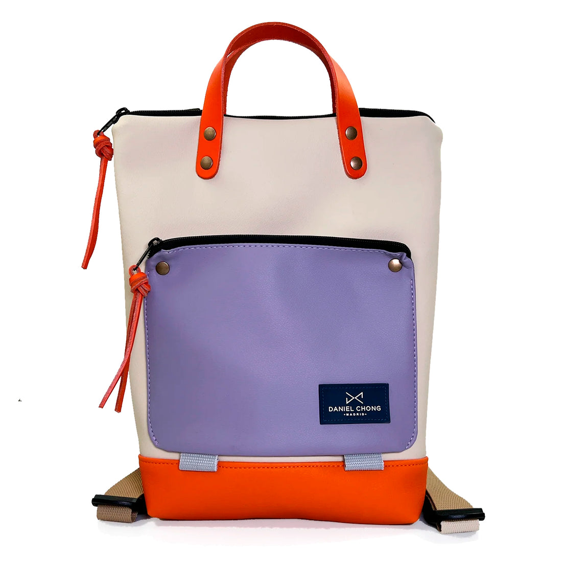 Mochila Mini Book Holder Impermeable con bolsillo extra Daniel Chong - Beige con bolsillo lila