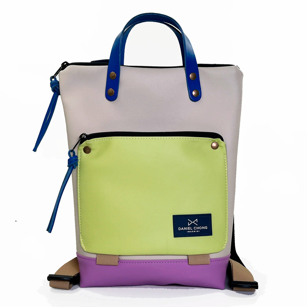 Mochila Mini Book Holder Impermeable con bolsillo extra Daniel Chong - Beige con bolsillo amarillo