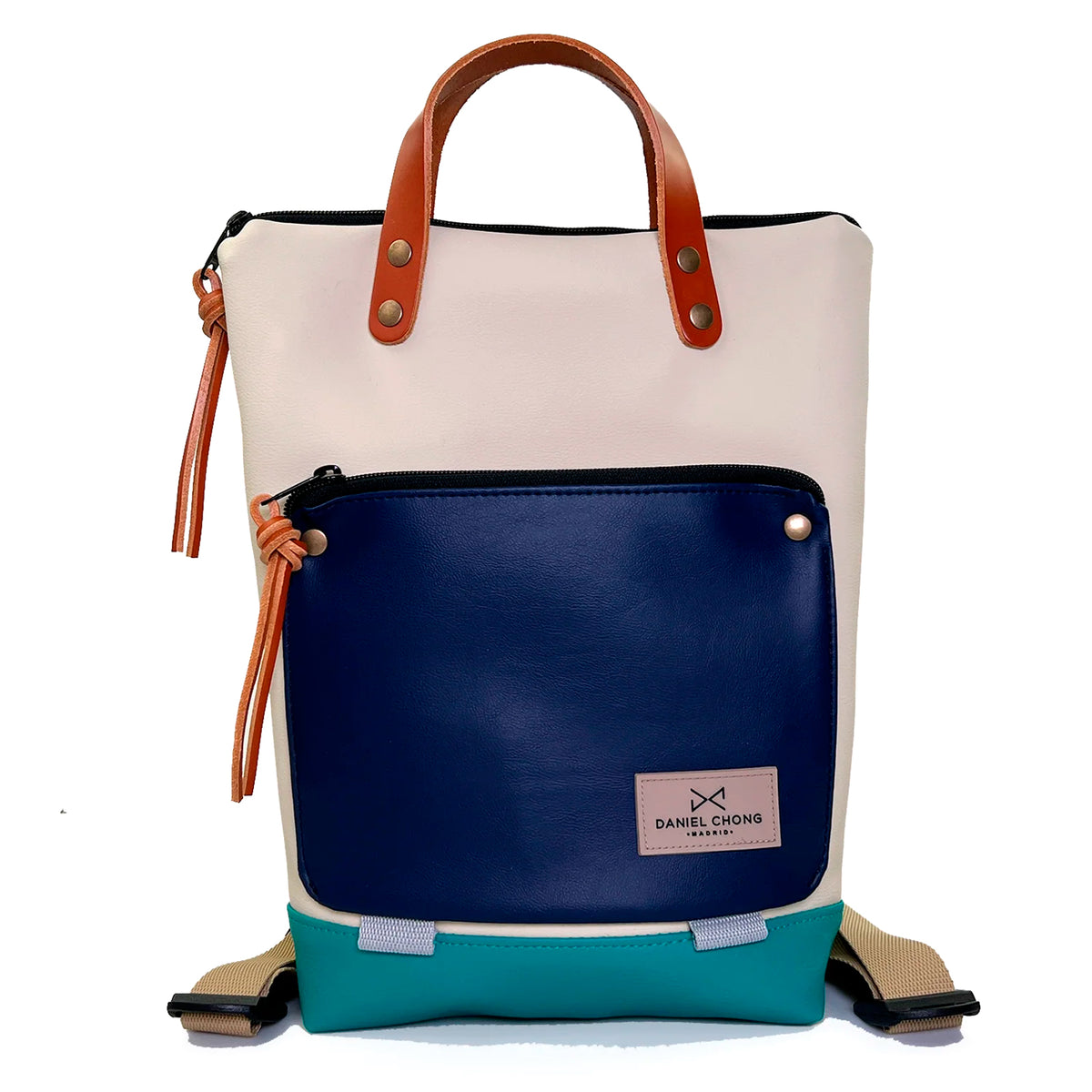 Mochila Mini Book Holder Impermeable con bolsillo extra Daniel Chong - Beige con bolsillo azul