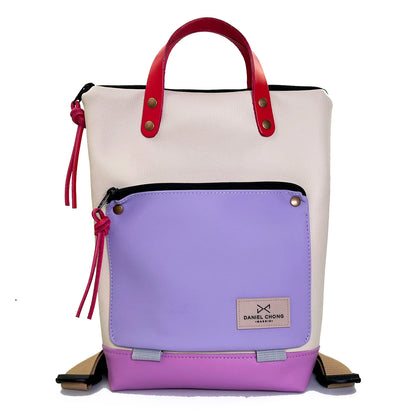Mochila Mini Book Holder Impermeable con bolsillo extra Daniel Chong - Beige con bolsillo lila