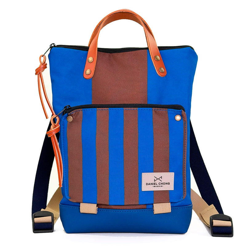 Mochila Mini Book Holder Impermeable con bolsillo extra Daniel Chong - Graphic Edition Rayas Azul/Kaki