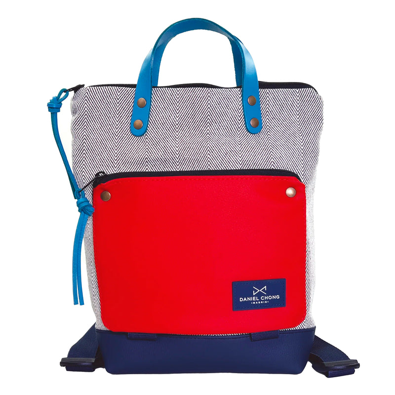 Mochila Mini Book Holder Loneta con bolsillo extra Daniel Chong - Espiga con bolsillo rojo