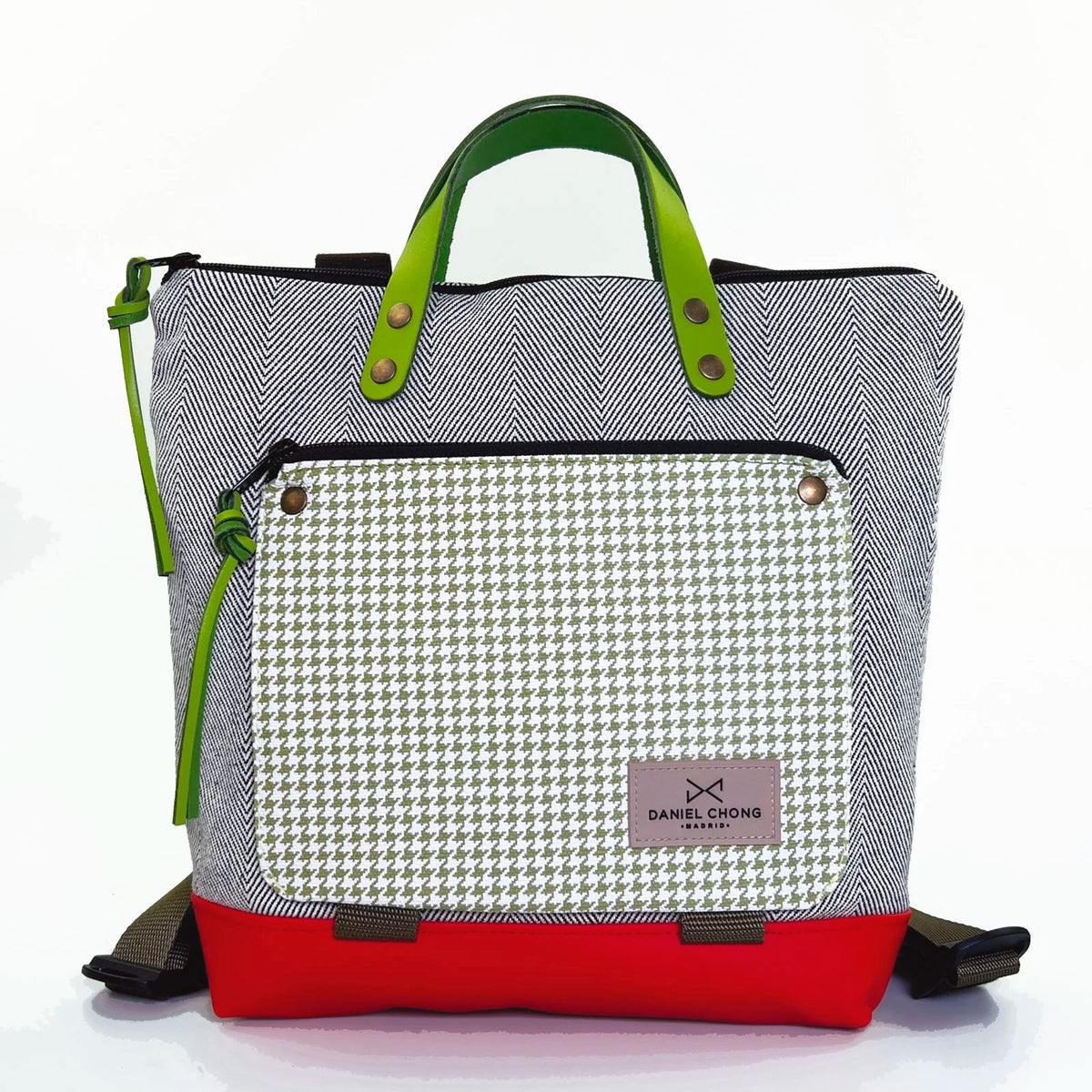 Mochila Mini Book Holder Cuadrada Loneta con bolsillo extra Daniel Chong - Espiga con bolsillo pata de gallo