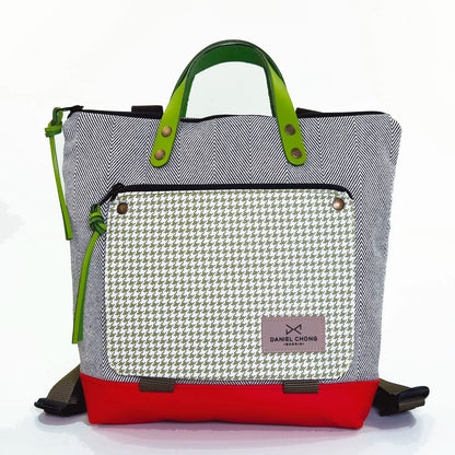 Mochila Mini Book Holder Cuadrada Loneta con bolsillo extra Daniel Chong - Espiga con bolsillo pata de gallo