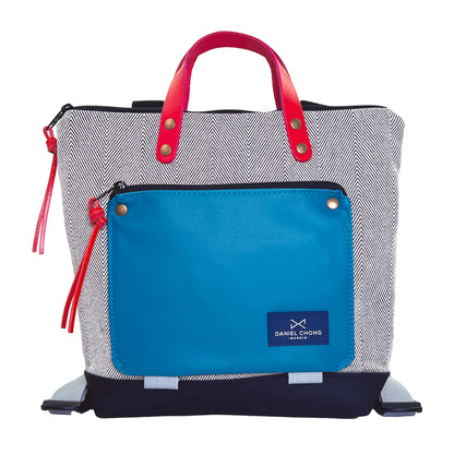 Mochila Mini Book Holder Cuadrada Loneta con bolsillo extra Daniel Chong - Espiga con bolsillo azul
