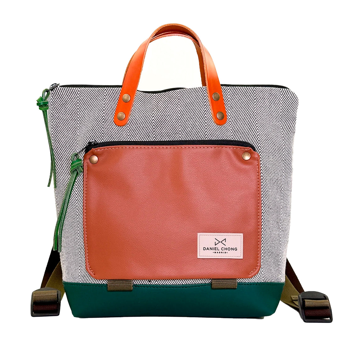Mochila Mini Book Holder Cuadrada Loneta con bolsillo extra Daniel Chong - Espiga con bolsillo marrón
