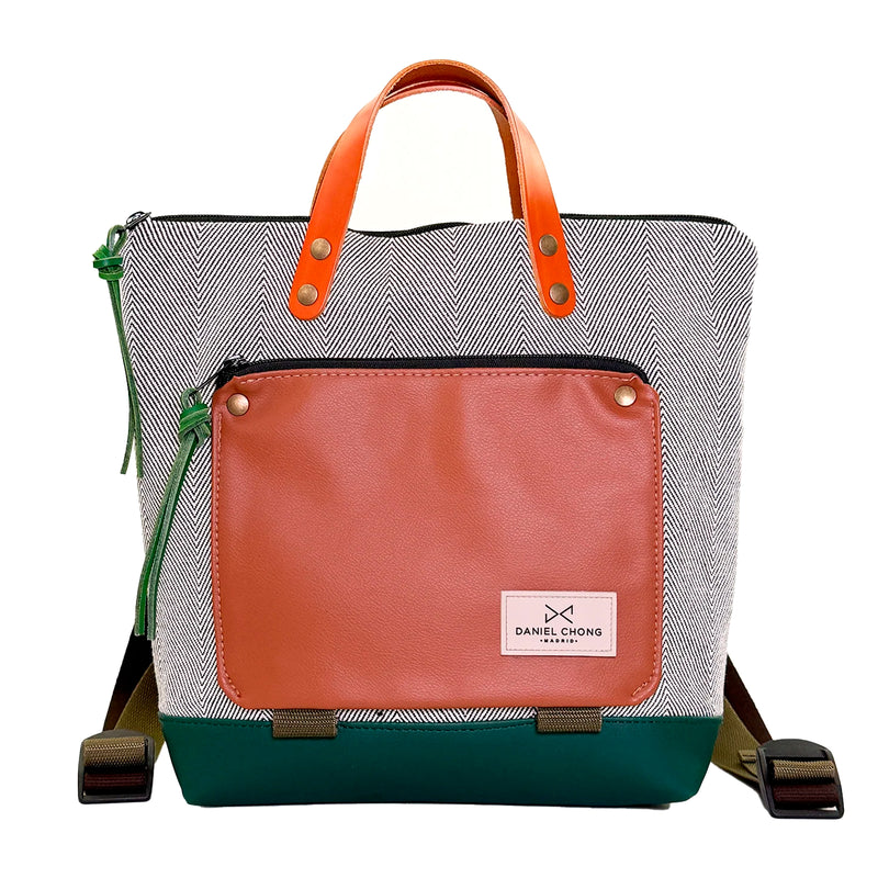 Mochila Mini Book Holder Cuadrada Loneta con bolsillo extra Daniel Chong - Espiga con bolsillo marrón