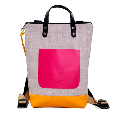 Mochila Mini Impermeable con bolsillo extra Daniel Chong - Gris con bolsillo fucsia