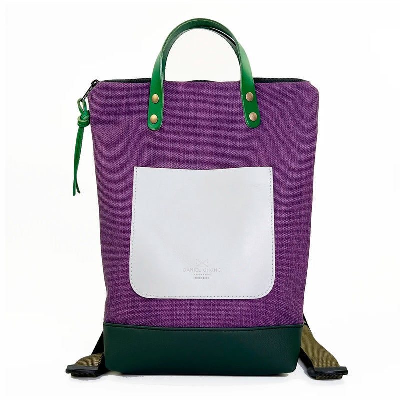 Mochila Mini Impermeable con bolsillo extra Daniel Chong - Violeta con bolsillo gris
