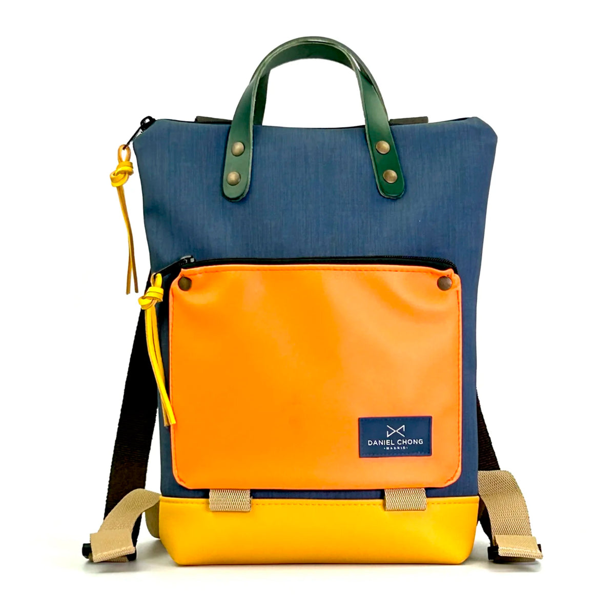 Mochila Mini Book Holder Impermeable con bolsillo extra Daniel Chong - Azul con bolsillo naranja