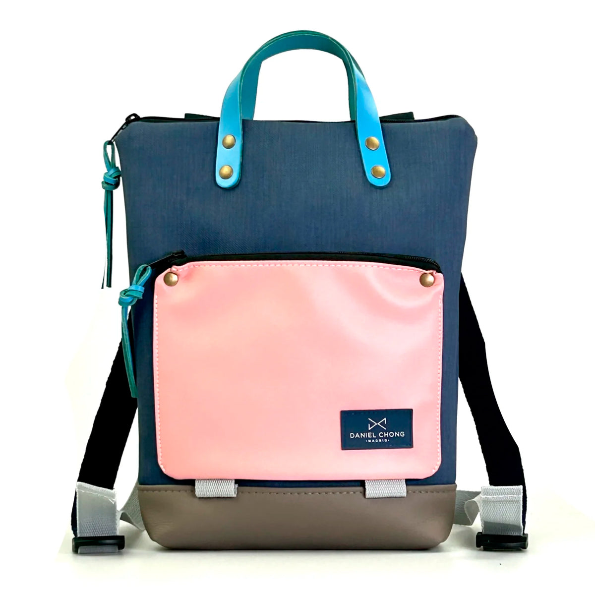 Mochila Mini Book Holder Impermeable con bolsillo extra Daniel Chong - Azul con bolsillo rosa