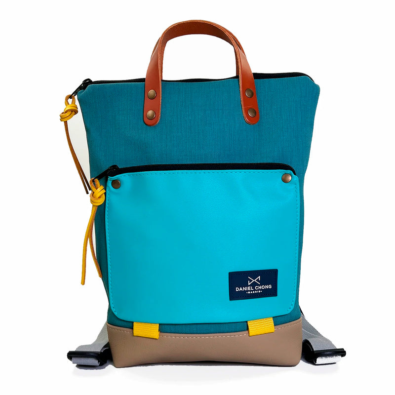 Mochila Mini Book Holder Impermeable con bolsillo extra Daniel Chong - Turquesa con bolsillo azul