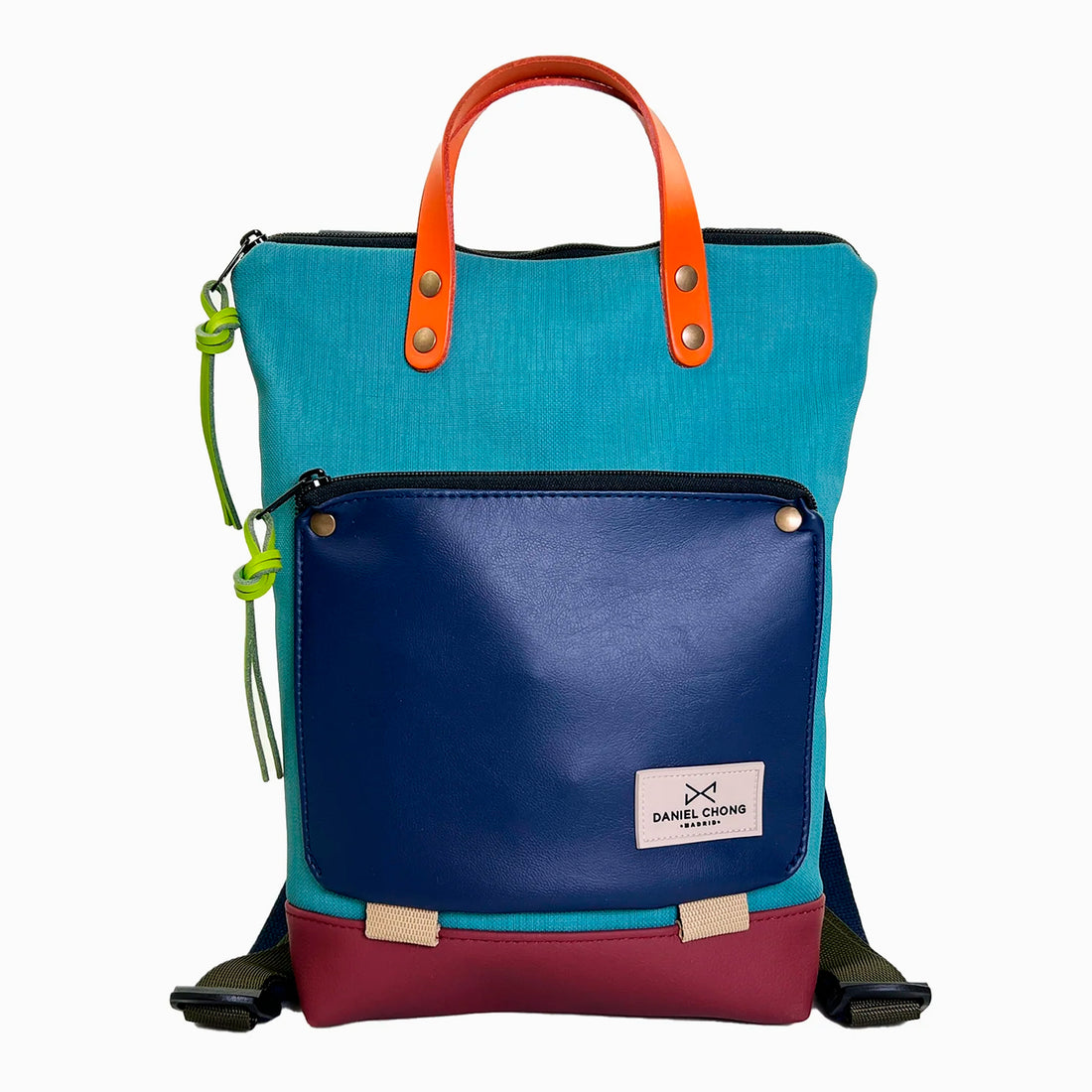 Mochila Mini Book Holder Impermeable con bolsillo extra Daniel Chong - Turquesa con bolsillo azul marino