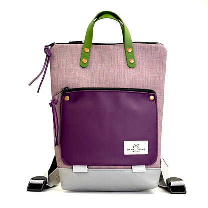 Mochila Mini Book Holder Impermeable con bolsillo extra Daniel Chong - Gris con bolsillo violeta
