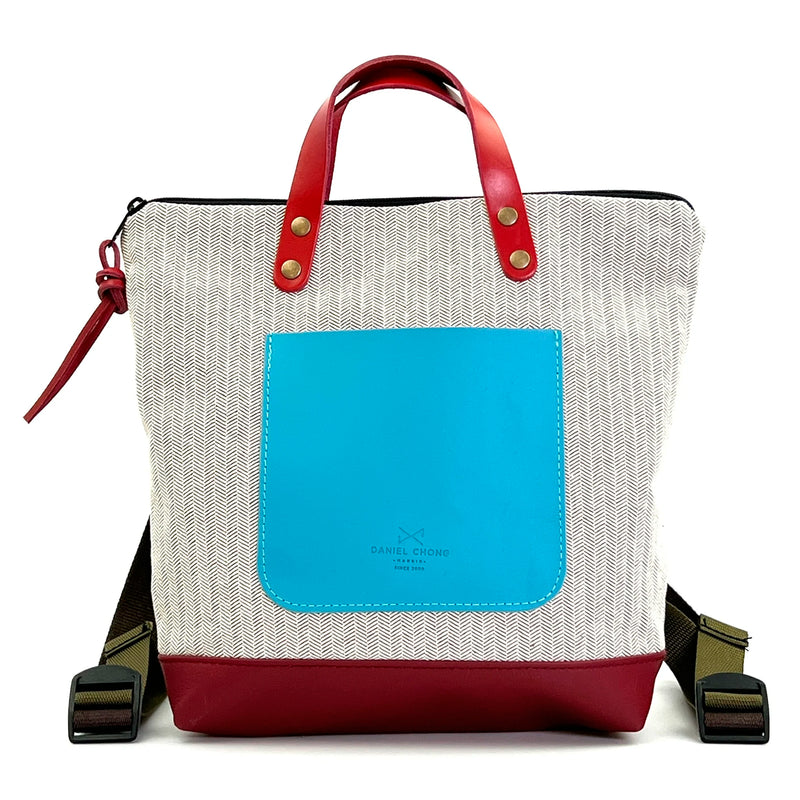 Mochila Mini Cuadrada Loneta Daniel Chong - Espiga con bolsillo azul