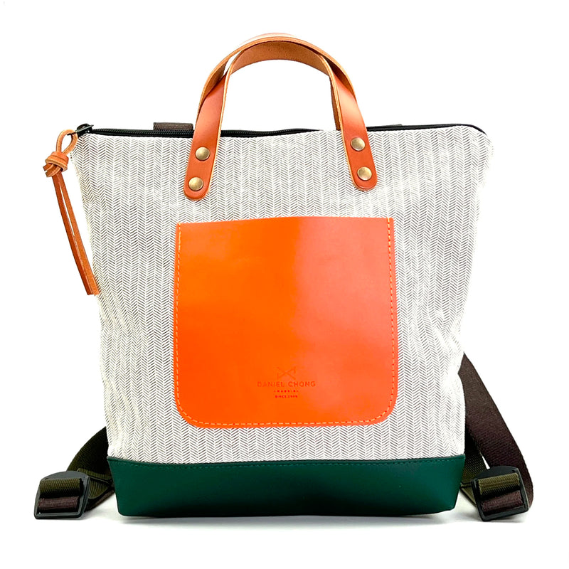 Mochila Mini Cuadrada Loneta Daniel Chong - ZigZag con bolsillo naranja