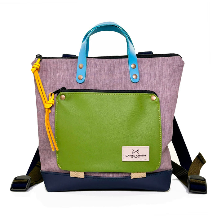 Mochila Mini Book Holder Cuadrada Impermeable con bolsillo extra Daniel Chong - Gris con bolsillo verde