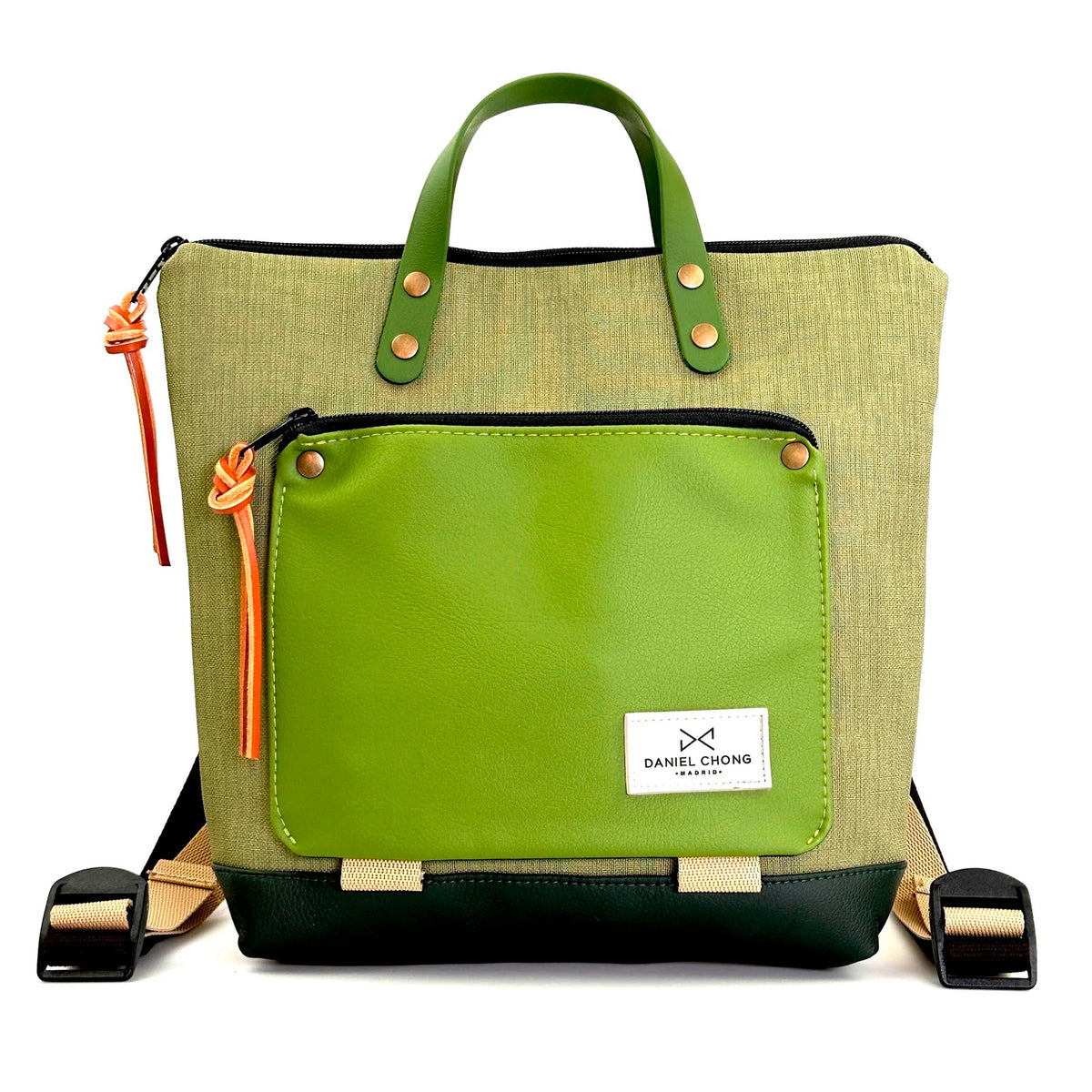 Mochila Mini Book Holder Cuadrada Impermeable con bolsillo extra Daniel Chong - Verde con bolsillo verde