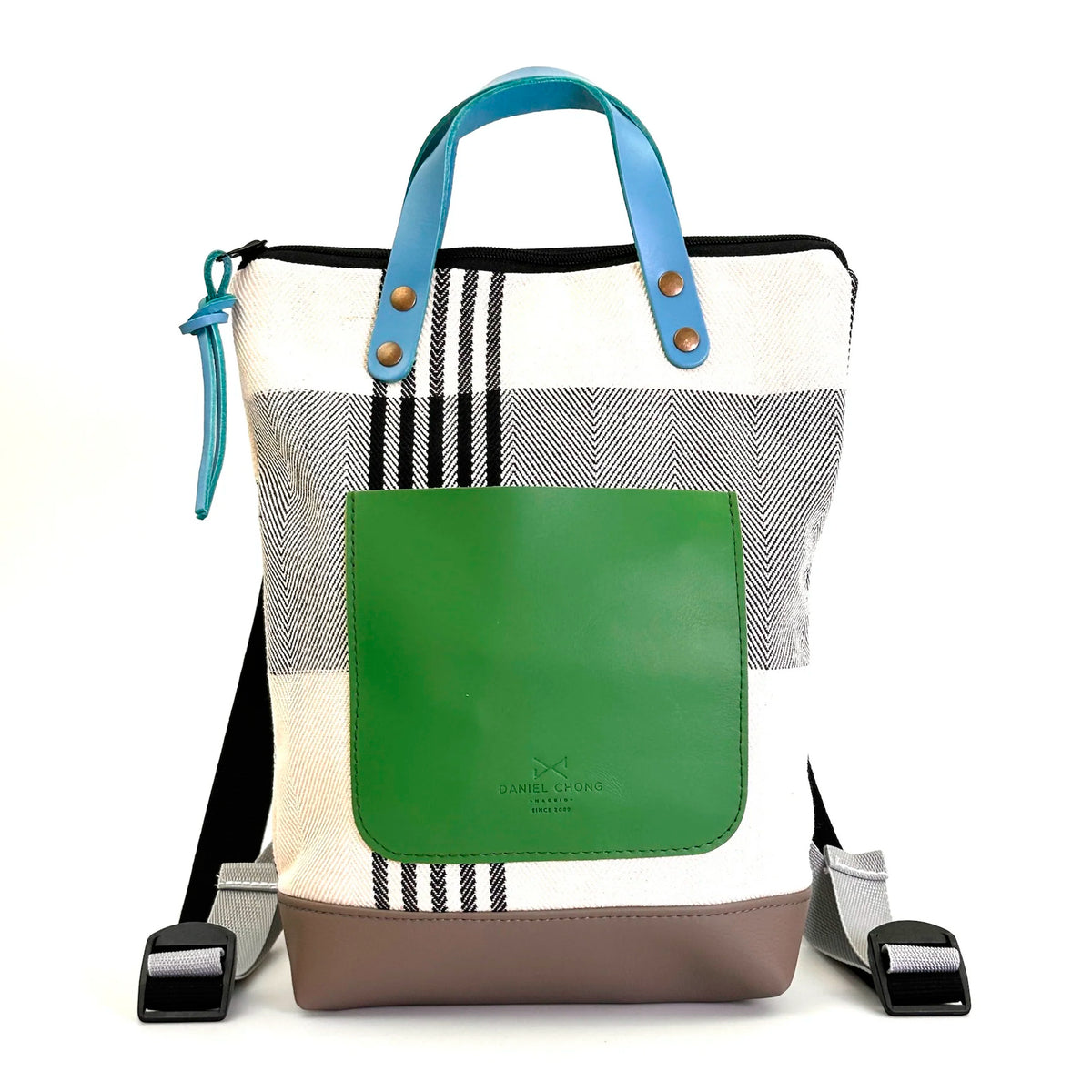 Mochila Mini Loneta Daniel Chong - Rayas con bolsillo verde