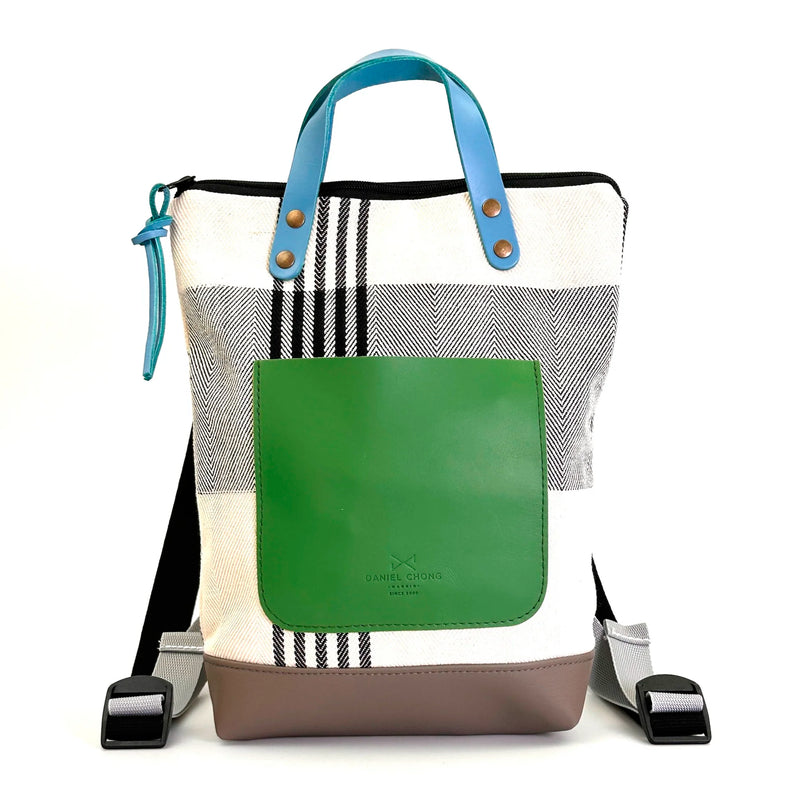Mochila Mini Loneta Daniel Chong - Rayas con bolsillo verde