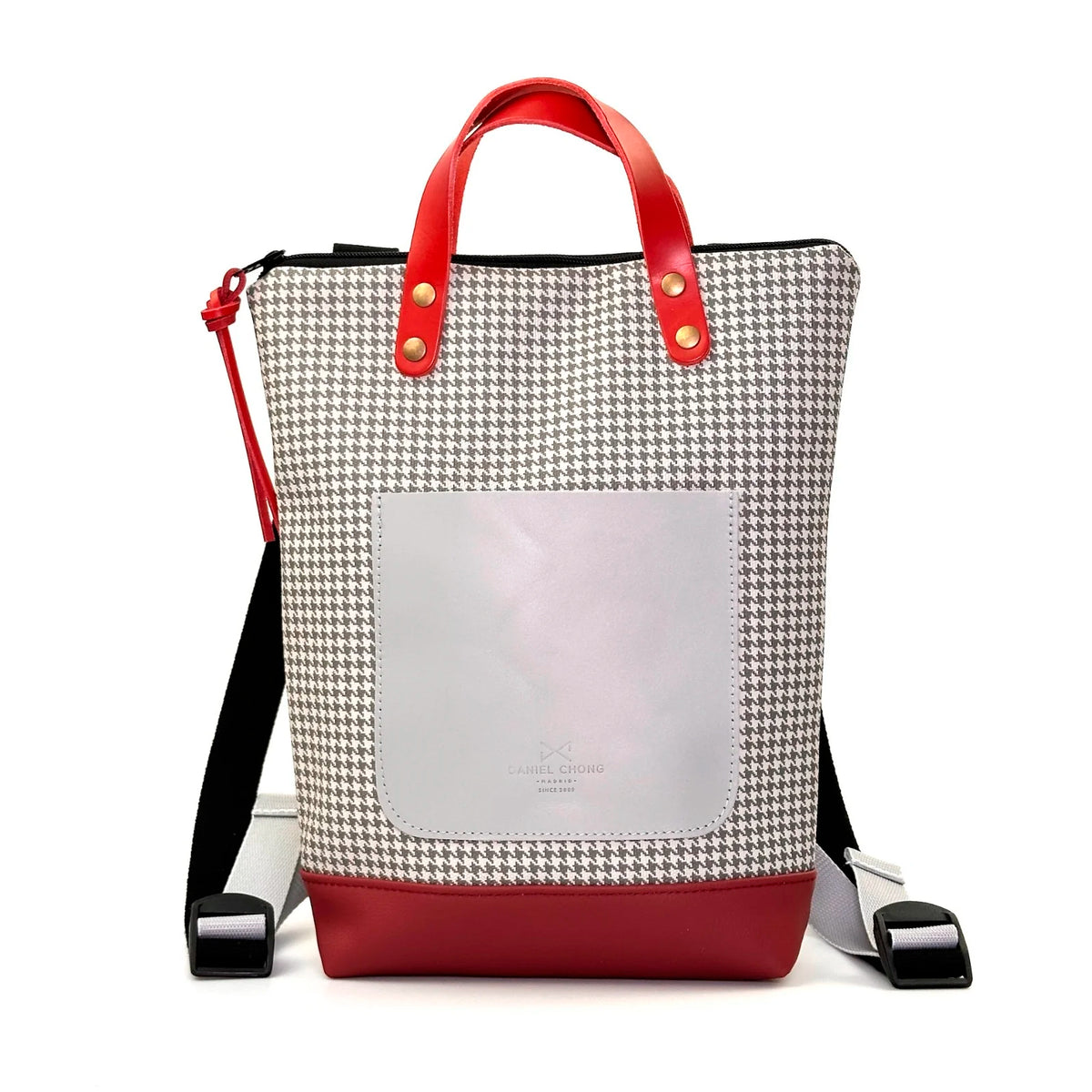 Mochila Mini Impermeable con bolsillo extra Daniel Chong - Pata de gallo con bolsillo gris