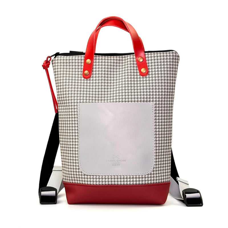 Mochila Mini Impermeable con bolsillo extra Daniel Chong - Pata de gallo con bolsillo gris