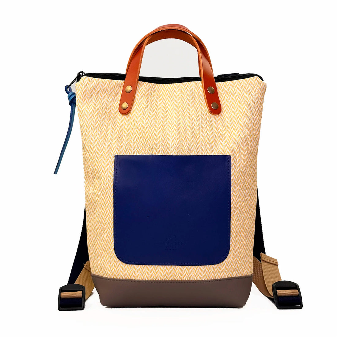 Mochila Mini Impermeable con bolsillo extra Daniel Chong - Espiga amarilla con bolsillo azul