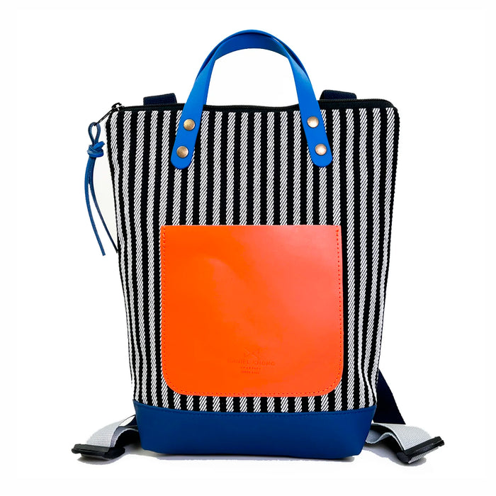 Mochila Mini Loneta Daniel Chong - Rayas con bolsillo naranja