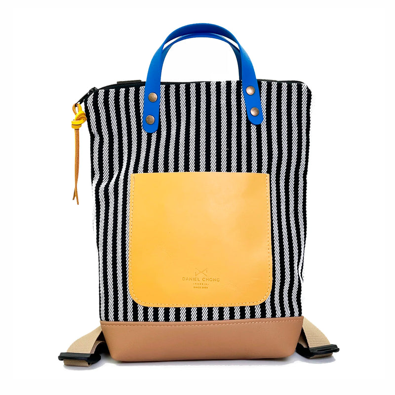 Mochila Mini Loneta Daniel Chong - Rayas con bolsillo amarillo