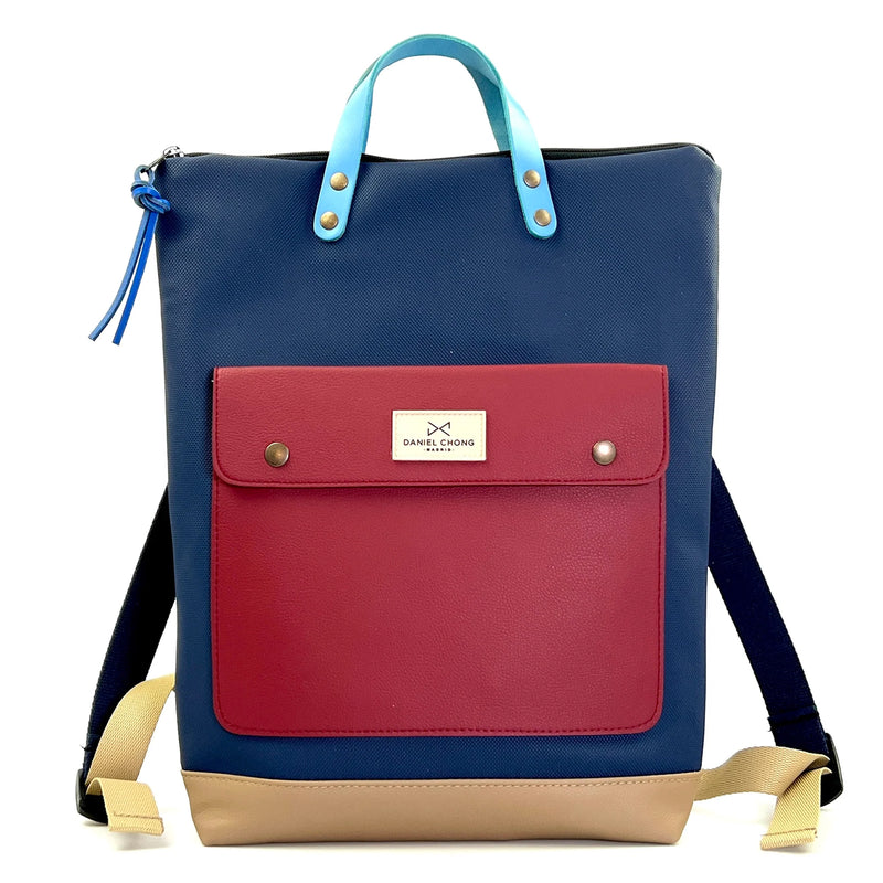 Mochila Slim Solapa Impermeable con bolsillo extra Daniel Chong - Azul con bolsillo color vino