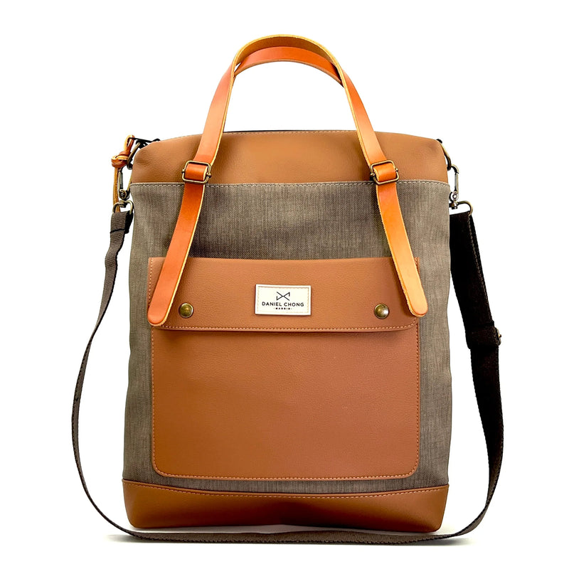 Bolso-mochila The Wanderer de Daniel Chong - Gris con bolsillo marrón