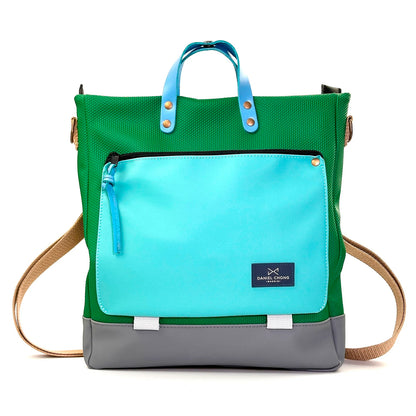 Bolso-mochila Worker Bag de Daniel Chong - Verde con bolsillo azul