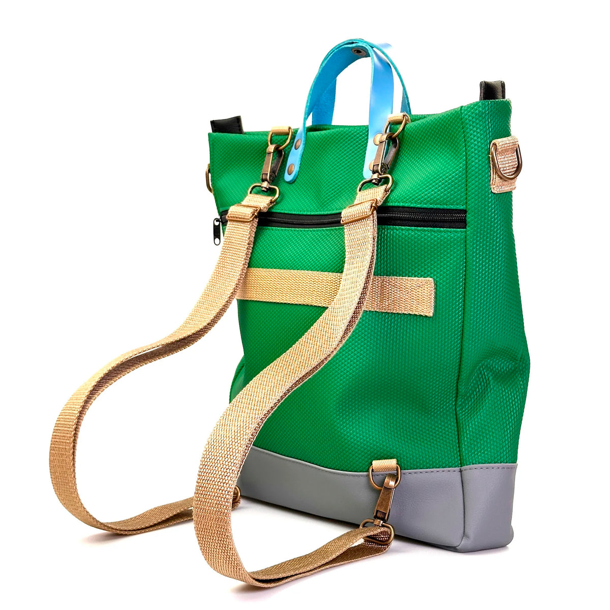 Bolso-mochila Worker Bag de Daniel Chong - Verde con bolsillo azul