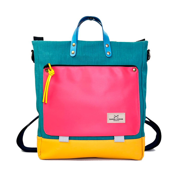 Bolso-mochila Worker Bag de Daniel Chong - Turquesa con bolsillo fucsia