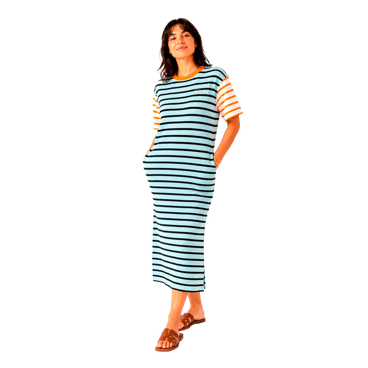 Vestido Daniel Chong - Summer Rayas Azules con Mangas Naranja