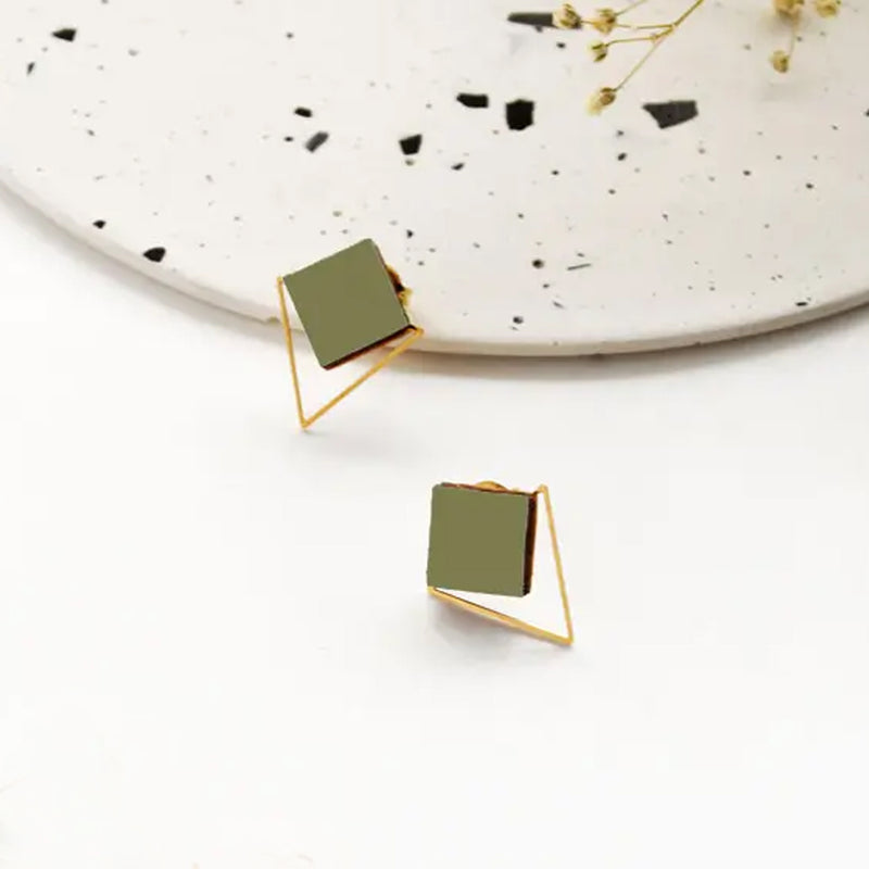 Pendientes - Square Studs Olive