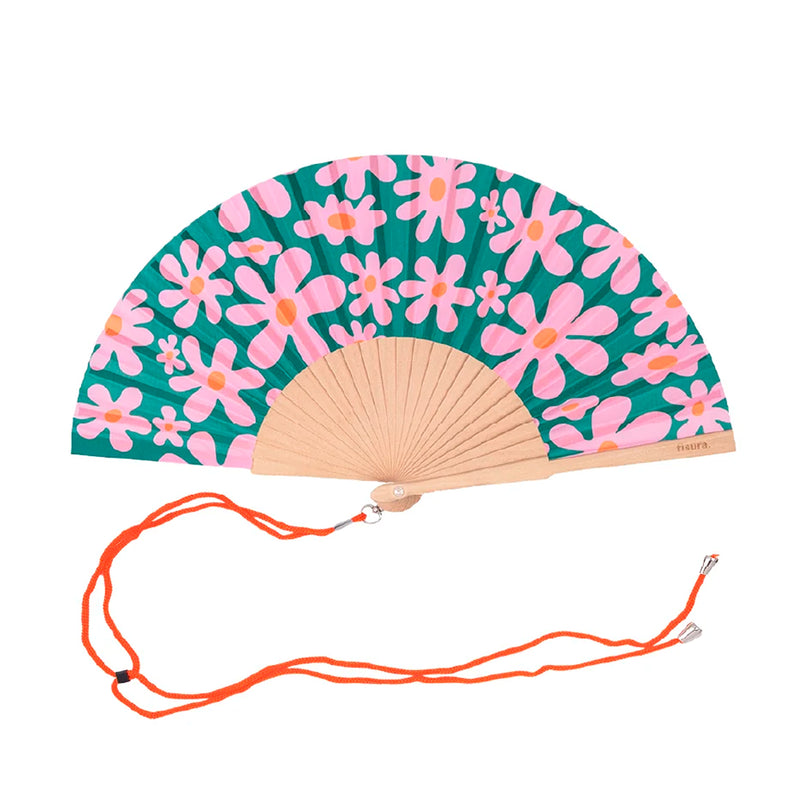 Abanico Fisura - Flores rosa y verde