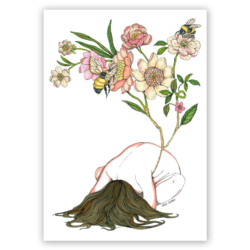 Print de Ana Jarén A4 - "Abejas y flores" 🐝💐